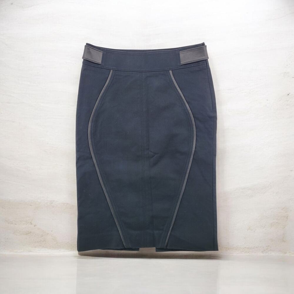 Guess Marciano Black Pencil Skirt Faux Leather Trim Size 0 Y2K Office Workwear